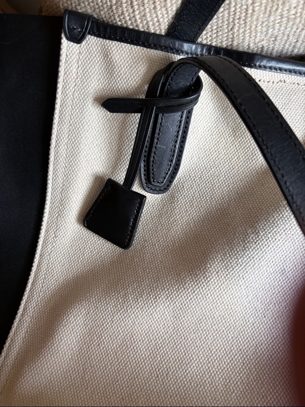 J Crew Canvas & Leather Tote Bag in Black and Cream - Picture 5 of 11